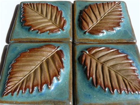 Ceramic Leaf Relief Tile ( 4Tiles ) | Powderhounds Tiles