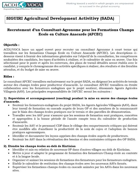 Recrutement Dun Consultant Agronome Pour Les Formations Champs Ecole