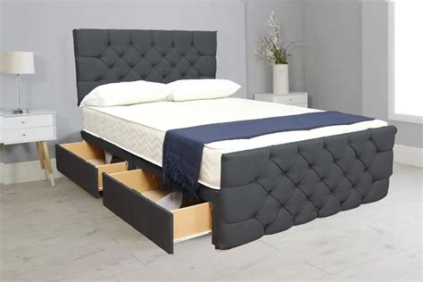 Dark Grey Suede Divan Beds with Storage in Multiple Sizes - Beds Planet