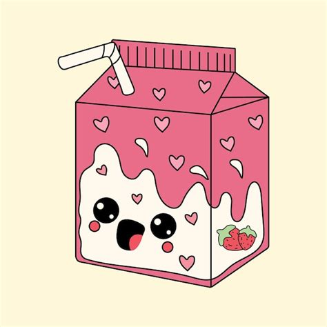 Premium Vector Cute Happy Funny Pink Box Of Strawberry Milk With