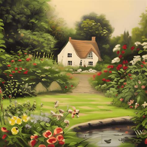 Vintage Cottage English Garden Painting · Creative Fabrica