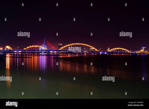 The Dragon Bridge On The Han River In Night Illumination Da Nang