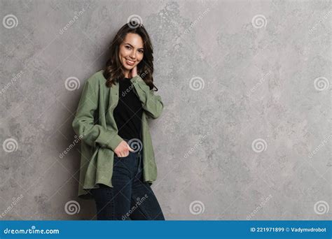 Happy Beautiful Brunette Girl Smiling And Looking At Camera Stock Image Image Of Woman