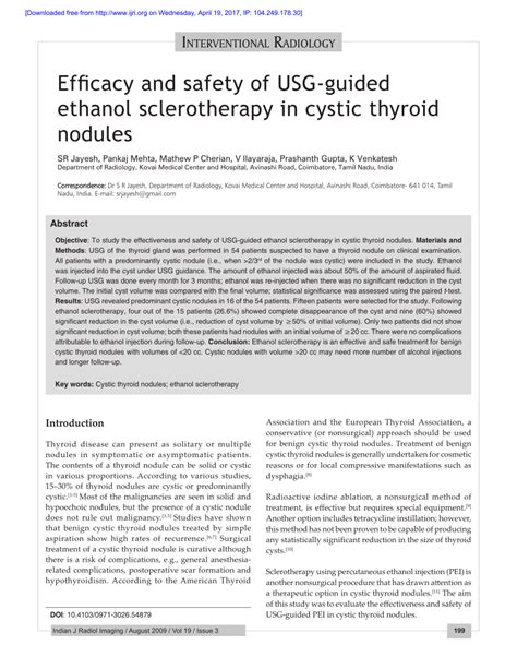 Pdf Efficacy And Safety Of Usg Guided Ethanol Sclerotherapy In Cystic