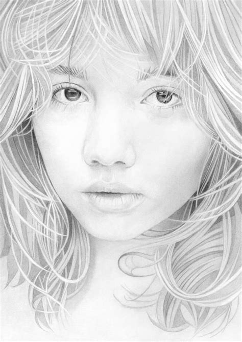 Female Portrait Graphite Pencil Drawing Art Print Stylized Semi