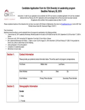 Fillable Online Candidate Application Form For Cda Diversity In Fax