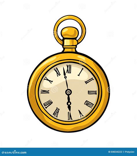 Antique Pocket Watch Vector Color Flat Illustration Stock Vector