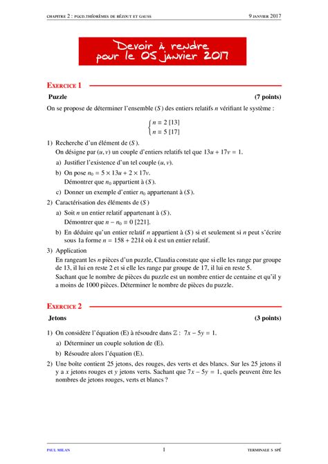 Pgcd Et Ppcm Th Or Me De B Zout Et Th Or Me De Gauss Contr Le