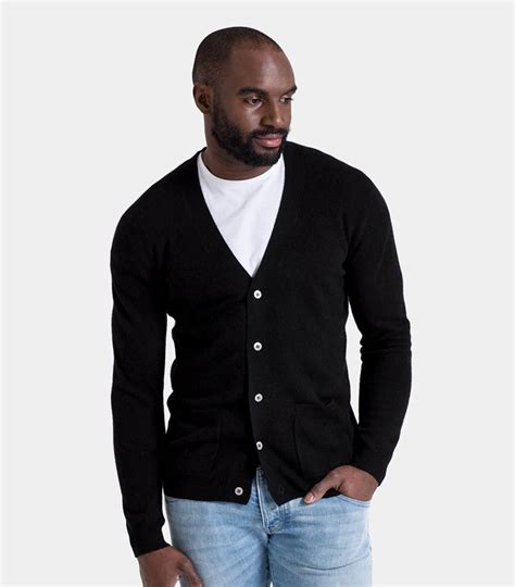 Black Mens Cashmere Merino V Neck Cardigan Woolovers Uk