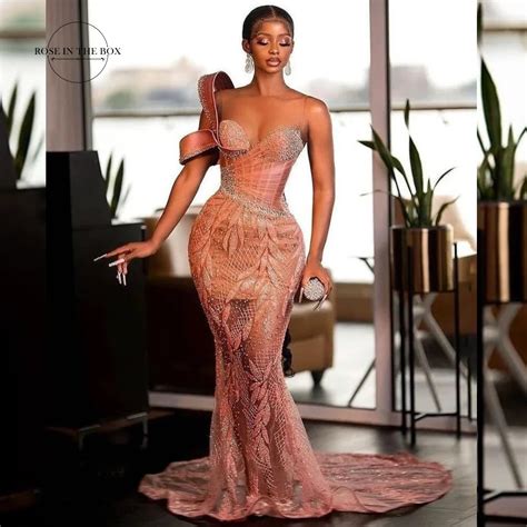 African Mermaid Evening Dresses For Women 2023 Elegant Sheer Neck