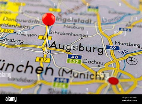 Augsburg Karte Nahaufnahme Der Augsburger Karte Mit Roter Nadel Karte