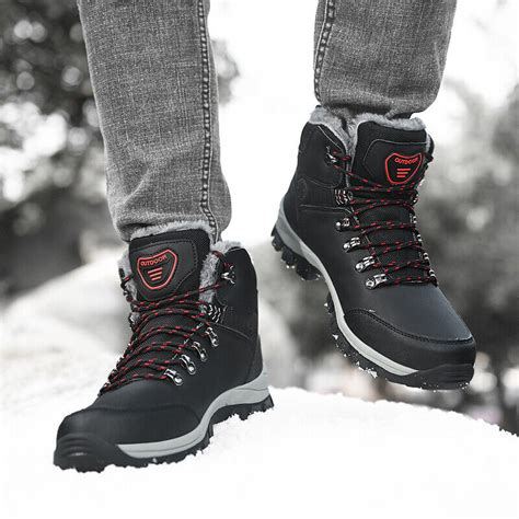 Men S Winter Warm Waterproof Snow Fur Boots Hiking Outdoor Leather Work