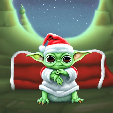 Cute And Adorable Baby Yoda Big Eyes Santa Hat Christmas Cartoon Dog