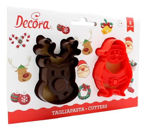 DECORA TAGLIAPASTA IN PLASTICA BABBO NATALE E RENNA 8X5 7 6X2 CM 2 PZ