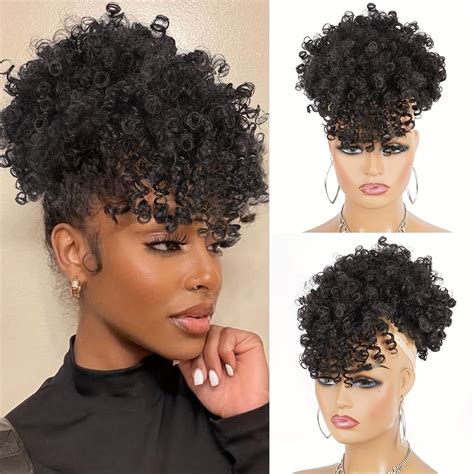 Afro Puff Drawstring Ponytail Extensions With Bangs Pineapple Updo Hair