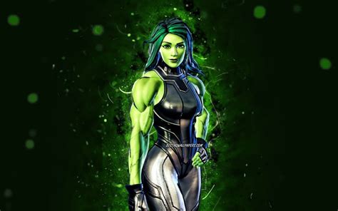 Download wallpapers Silver Foil She-Hulk, 4k, green neon lights, Fortnite Battle Royale ...