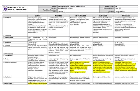 Dll Mapeh 4 Q3 W5 Daily Lesson Log Grades 1 To 12 Daily Lesson Log