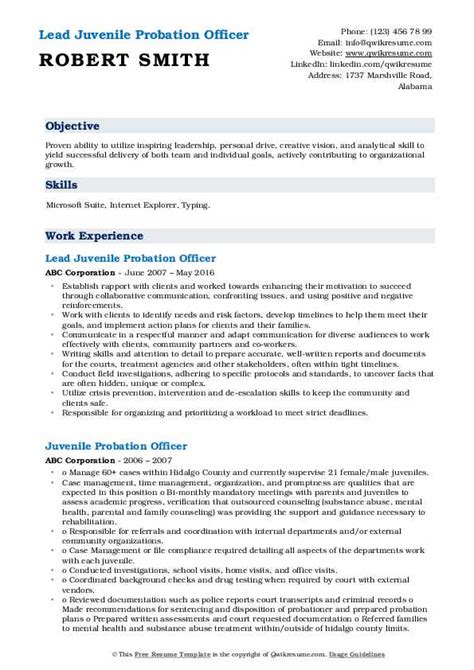 Juvenile Probation Officer Resume Samples Qwikresume