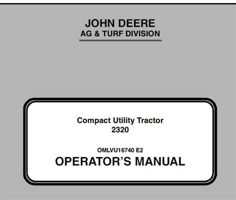 John Deere 2320 Compact Utility Tractor Operators Manual Omlvu16740 E2 Service Repair