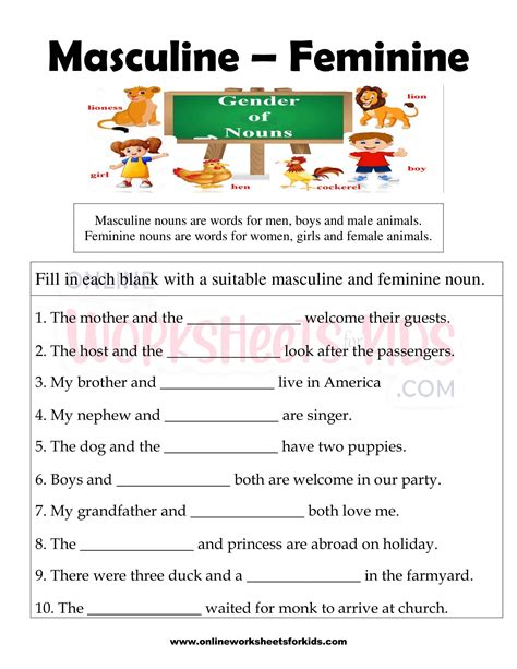 Gender Nouns Worksheet Gender Of Nouns Worksheet Colin Mays