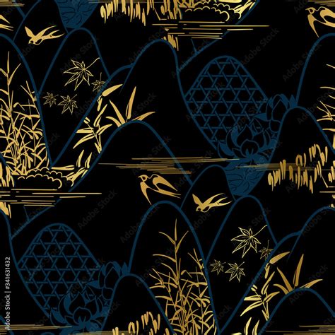 Mountains Traditional Geometric Kimono Pattern Vector Sketch