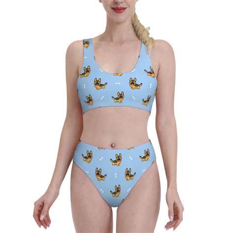 Adobk Cute Puppy Print Women High Waisted Bikini Set Sports Swimsuit