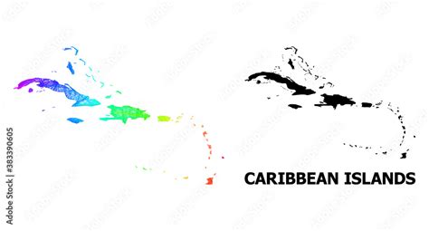 Net and solid map of Caribbean Islands. Vector structure is created ...