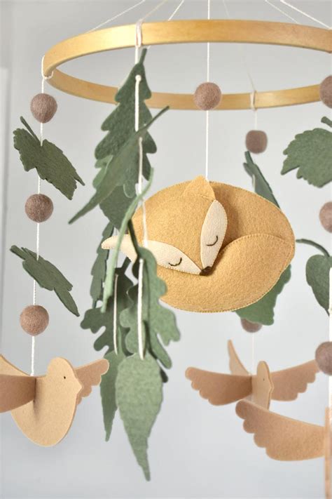 Baby Mobile Woodland Leaf Baby Mobile Nursery Mobile Fox Nature