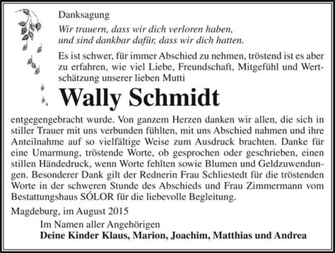 Traueranzeigen Von Wally Schmidt Abschied Nehmen De