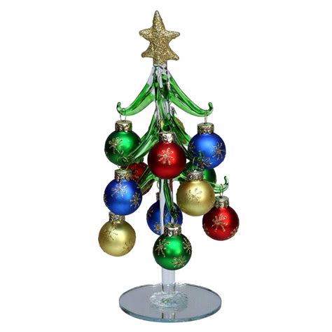 Green Glass Christmas Tree With Mini Ornaments