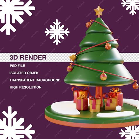 Árvore De Natal 3d Com Neve E Decoração Psd Premium