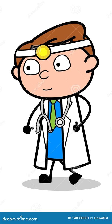 Denken Beim Gehen Berufskarikatur Doktor Vector Illustration Stock