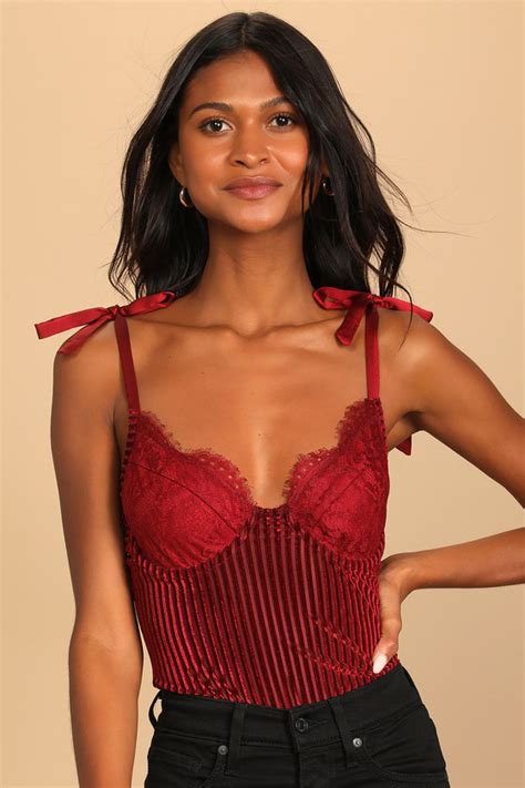 Wine Red Velvet Bodysuit Bustier Bodysuit Underwire Bodysuit Lulus