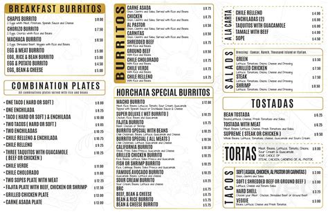 Horchata Mexican Food Menu In Culver City California Usa