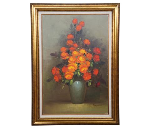 Vintage Suzanne Floral Still Life Oil Painting On Canvas Orange Rose