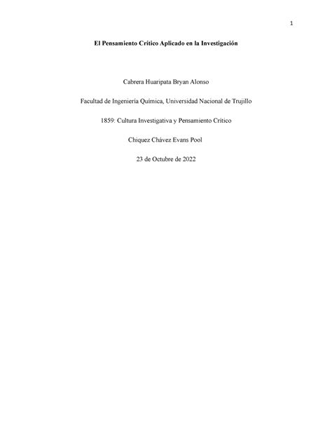 El Pensamiento Crítico Aplicado en la Investigación El Pensamiento