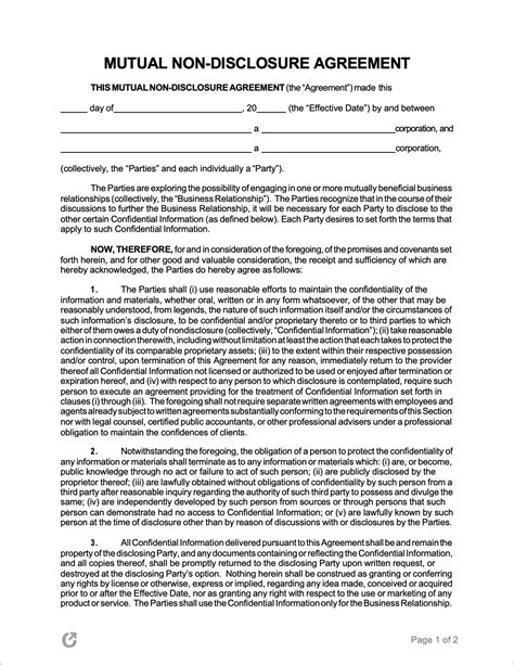 Free Mutual Non Disclosure Agreement Template Pdf Word Rtf