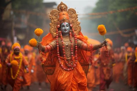 Premium AI Image Hindu Devotees Walk Through The Streets Of Kolkata