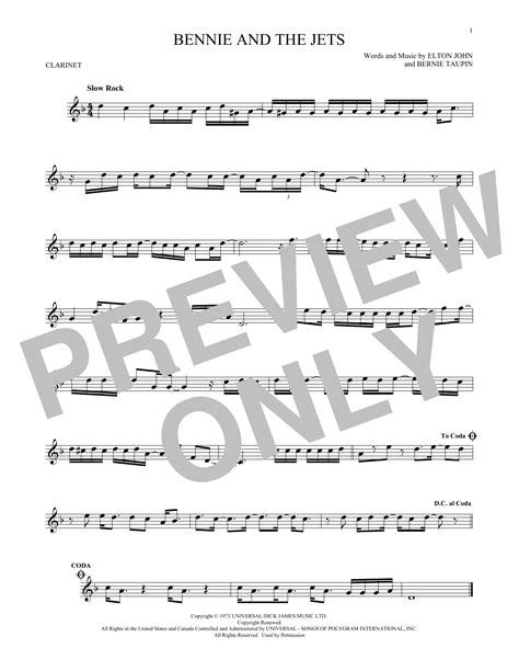 Bennie And The Jets By Elton John Sheet Music For Clarinet Solo At