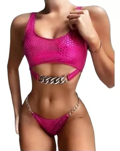 Traje De Baño Rosa Serpiente Cadena Sexy Bikini Girlboss