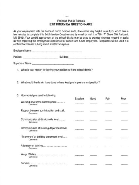 Free Sample Exit Interview Questionnaire Forms In Ms Word Pdf