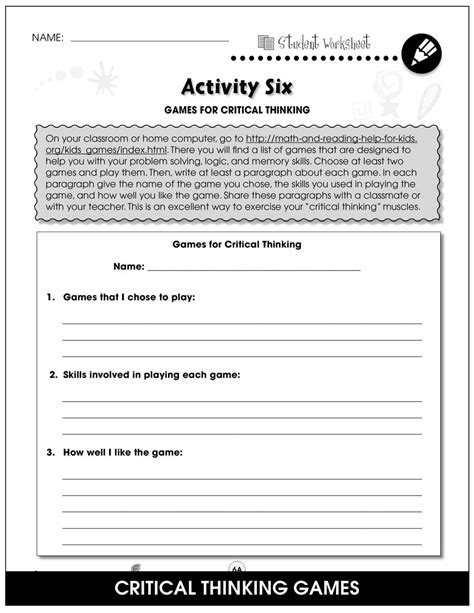 Critical Thinking Worksheet Answers Printable Word Searches