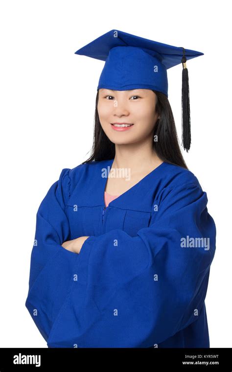 Portrait Of A Asian American Woman Wearing A Blue Graduation Rown