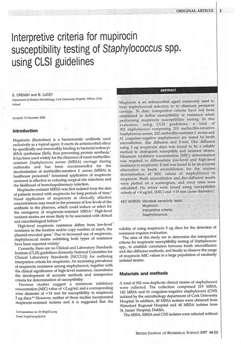 Pdf Interpretive Criteria For Mupirocin Susceptibility Testing Of Staphylococcus Spp Using