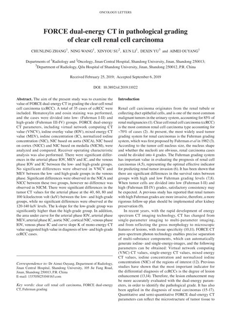 Pdf Force Dualenergy Ct In Pathological Grading Of Clear Cell Renal