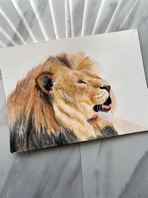 Original Lion Portrait In Gouache 10x14in Etsy