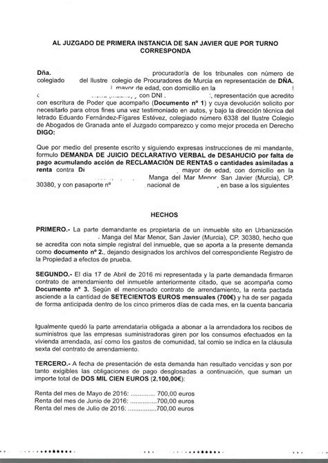 PDF Formulo DEMANDA DE JUICIO DECLARATIVO VERBAL De DESAHUCIO Por