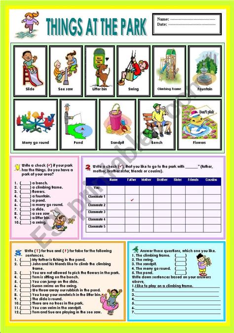 Things In The Park Esl Worksheet By Ayrin