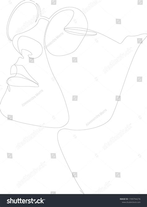 One Line Draw Girl With Her Glasses Royalty Free Stock Vector