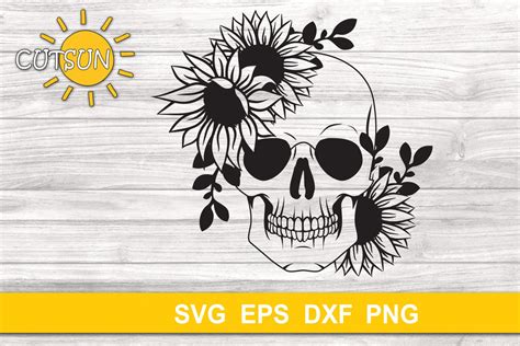 Floral Skull With Sunflowers Svg Halloween Svg So Fontsy